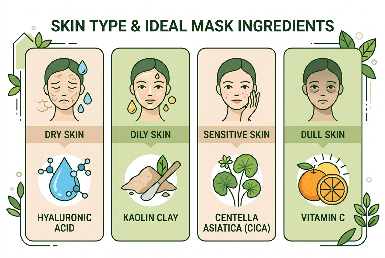 Infographic showing how to choose a good skin mask based on skin type