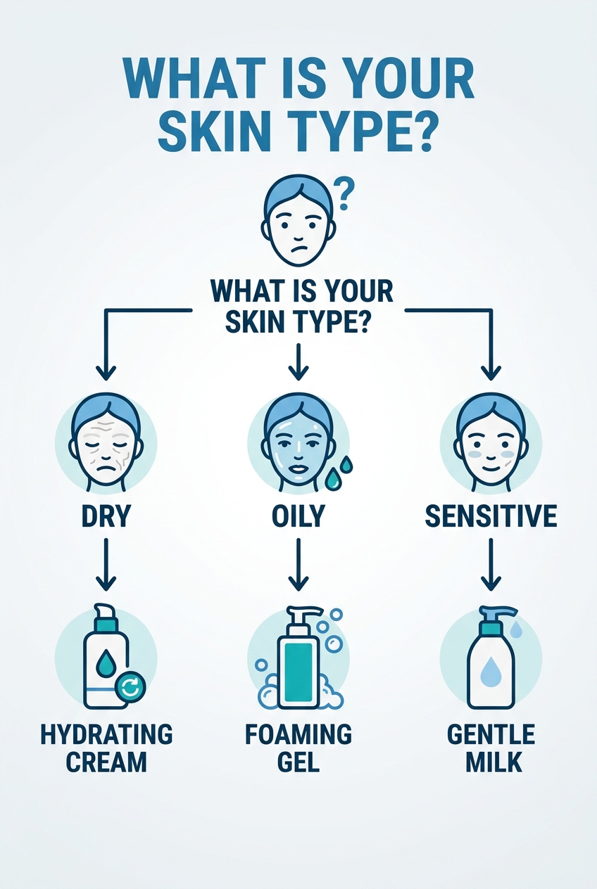 Flowchart showing how to choose what cleanser should i use based on skin concerns