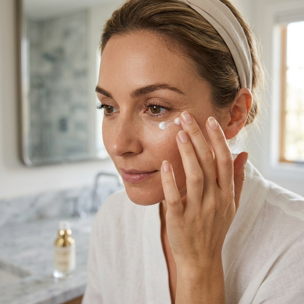 Applying hydrating eye cream for dark circles under eyes