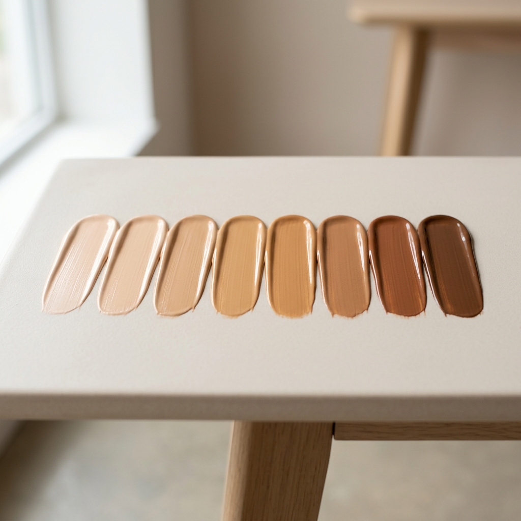 A variety of tinted spf shades swatched on skin.