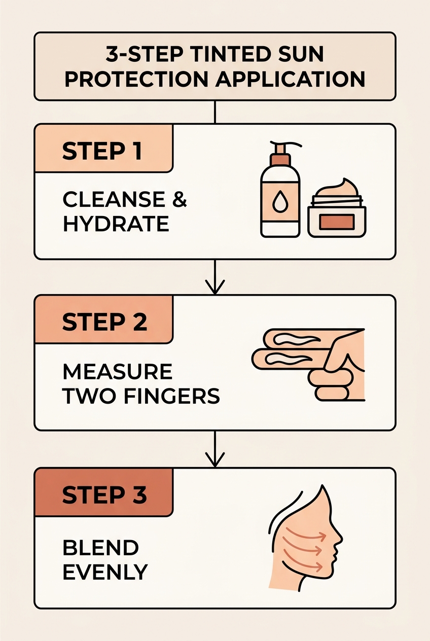 Step-by-step guide on how to apply tinted sun protection face.