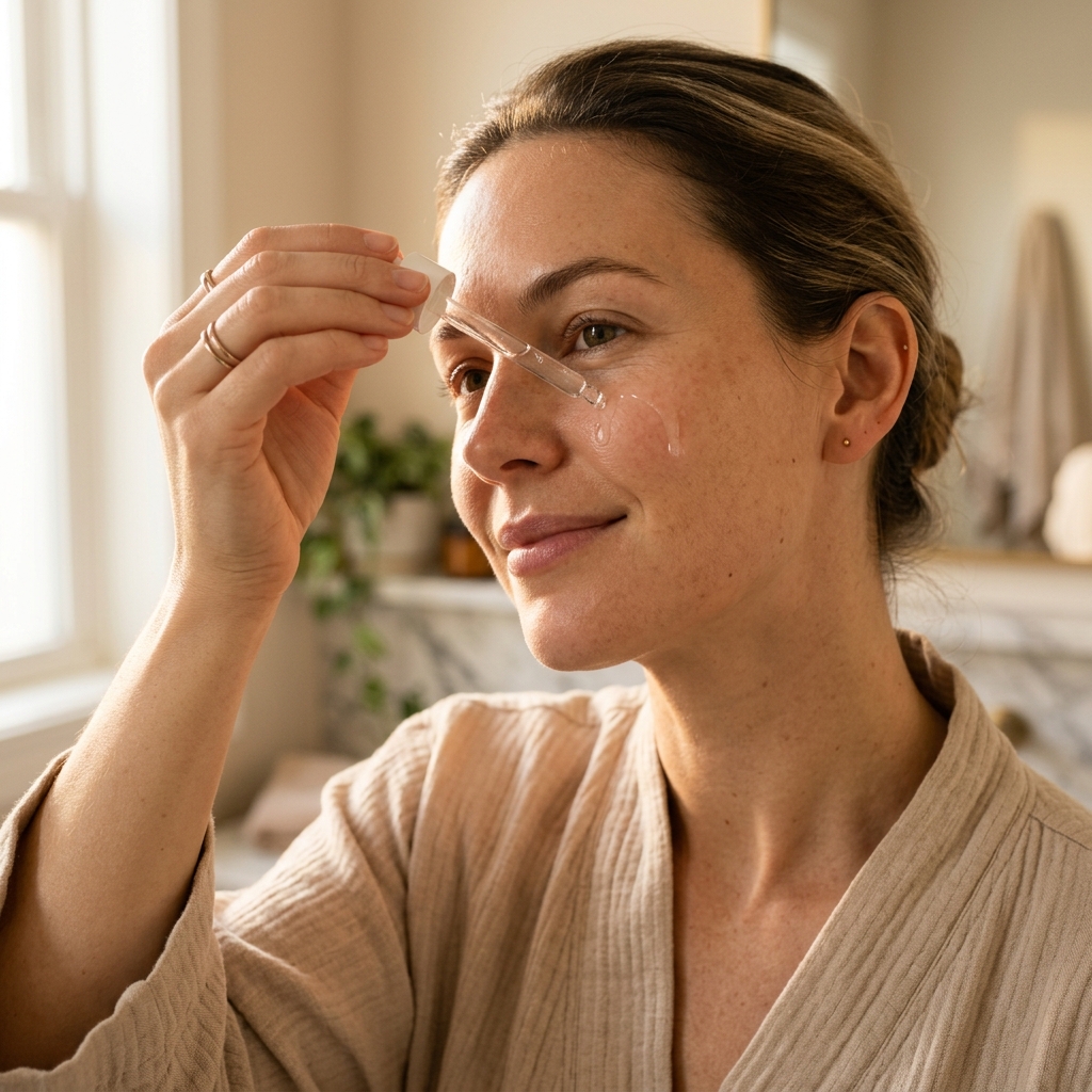 Applying vitamin c face serum to skin