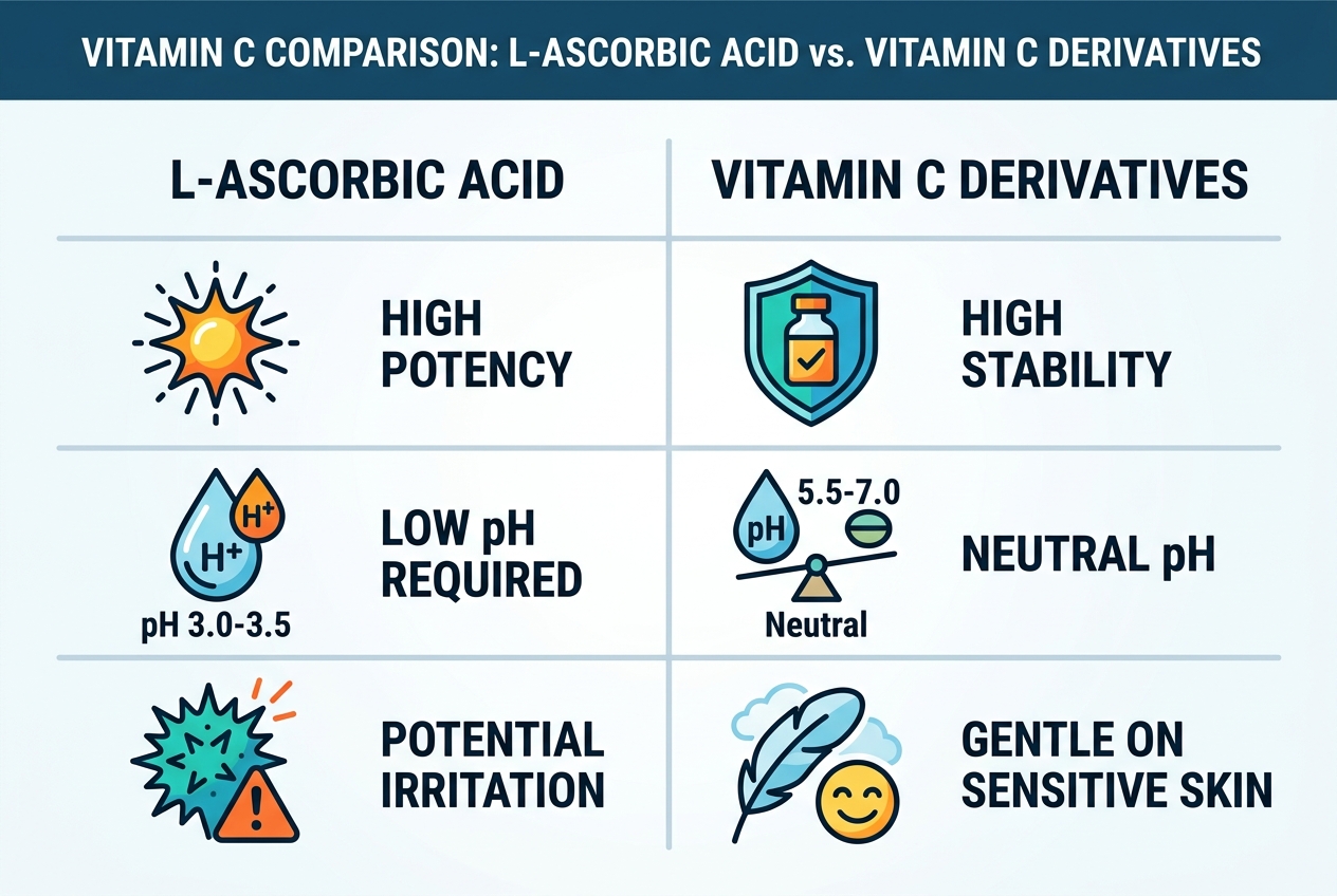 Comparison of l-ascorbic acid vs vitamin c derivatives