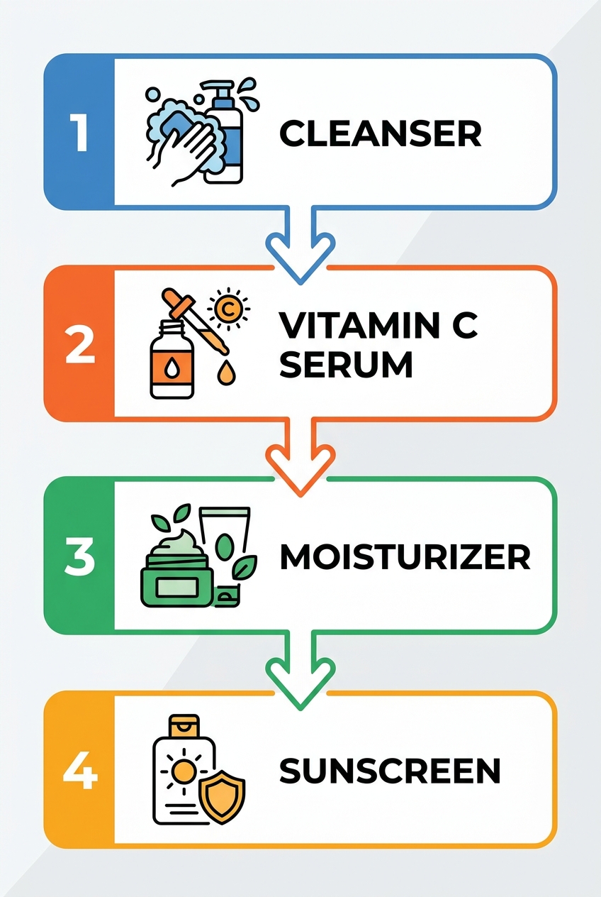 Step-by-step morning skincare routine with vitamin c and serum