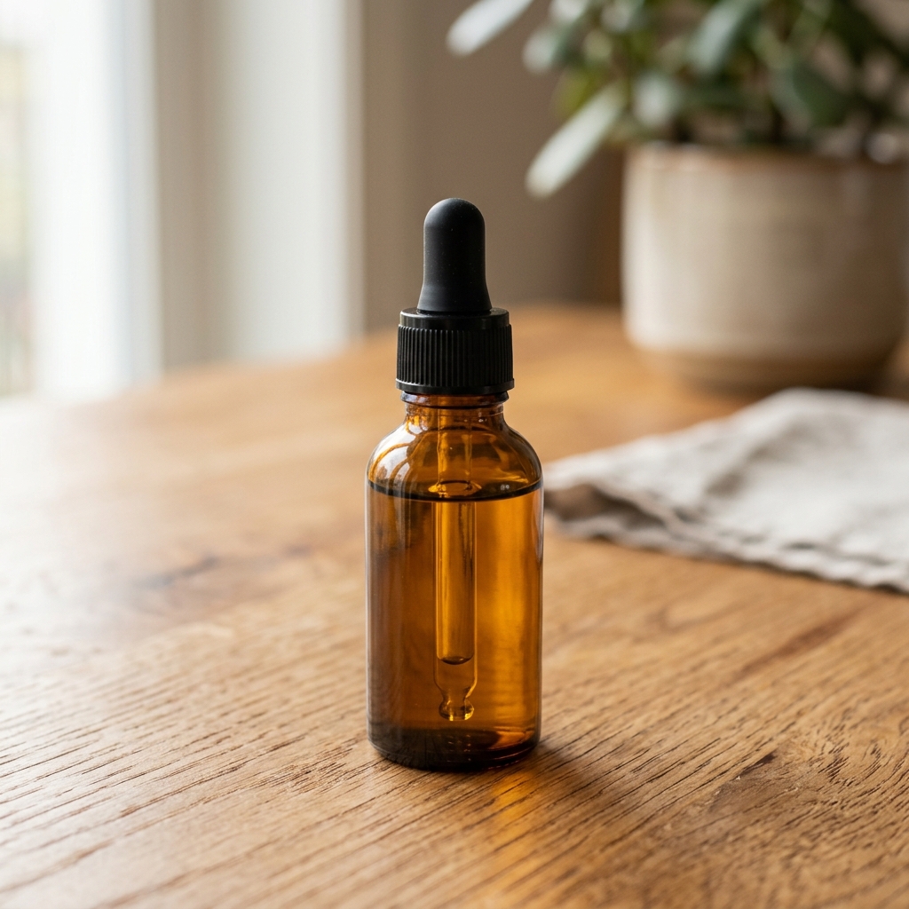 Amber glass bottle of vitamin c brightening serum