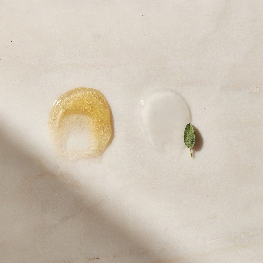 Oil and water gel textures side by side on stone, showing what a water based moisturizer feels like