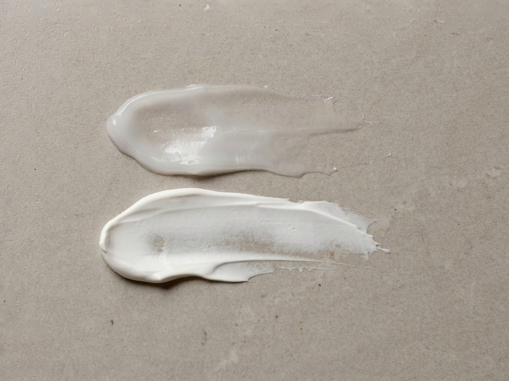 Two sunscreen swatches compared, one sheer and one chalky white, showing mineral white cast