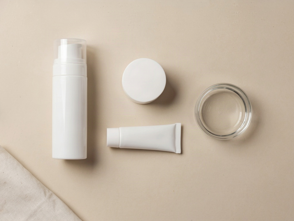Simple unbranded skincare lineup showing how few acne safe moisturizer products a routine really needs