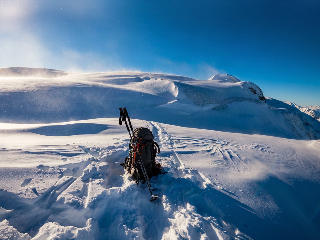Snowy mountain ridge in bright sun, showing why sun protection chapstick matters at altitude