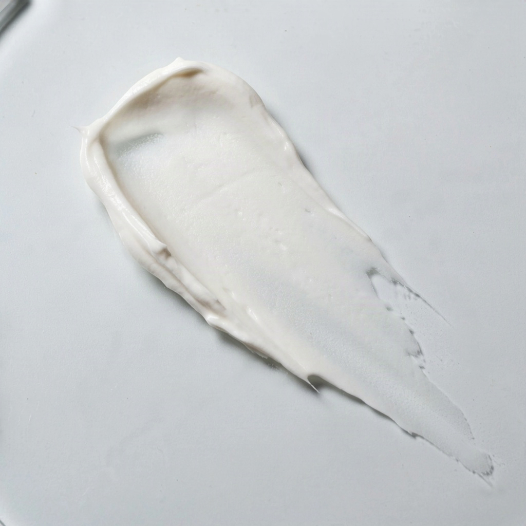 Macro swatch of rich cream spread on glass showing a best facial moisturizer for dry skin