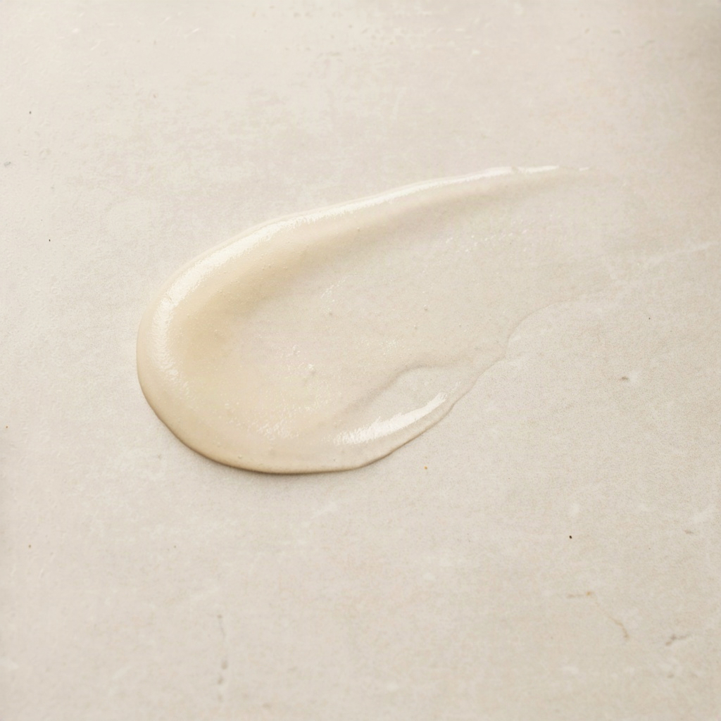 Thin gel sunscreen texture spread on glass, the light finish a good sunscreen for acne prone skin leaves