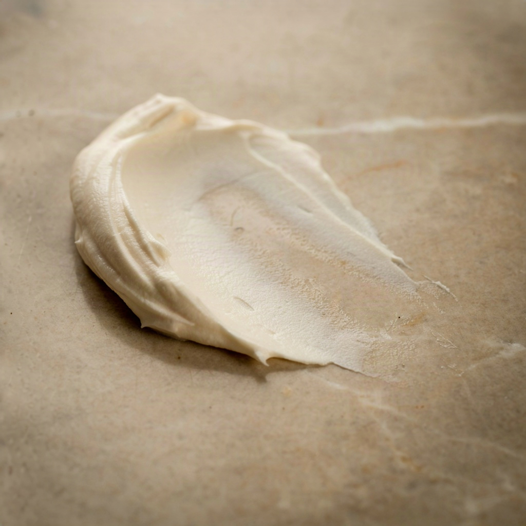 Close-up cream texture swatch showing the thin consistency of a good eye cream for wrinkles