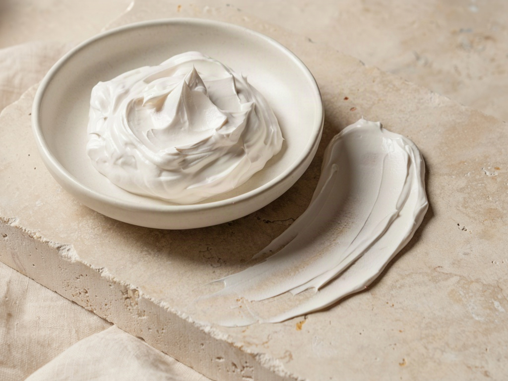 Thick white zinc cream swatch on pale stone showing the texture of mineral sunscreen for face