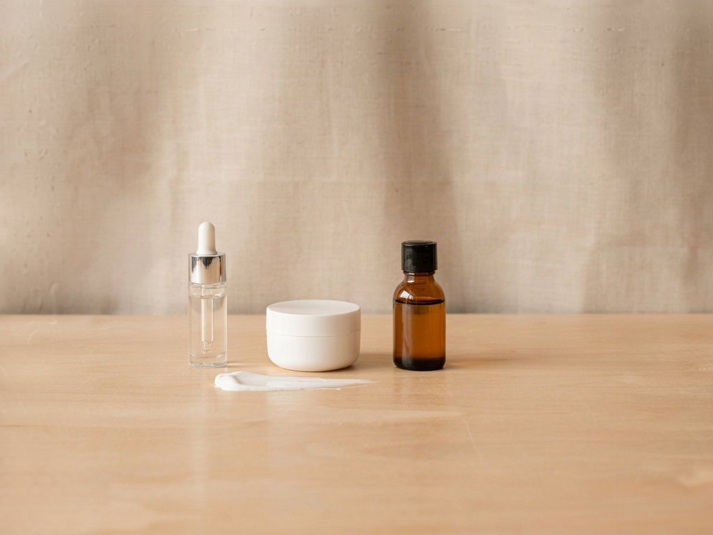 Three retinol skincare formats side by side: a serum bottle, a cream jar and a facial oil