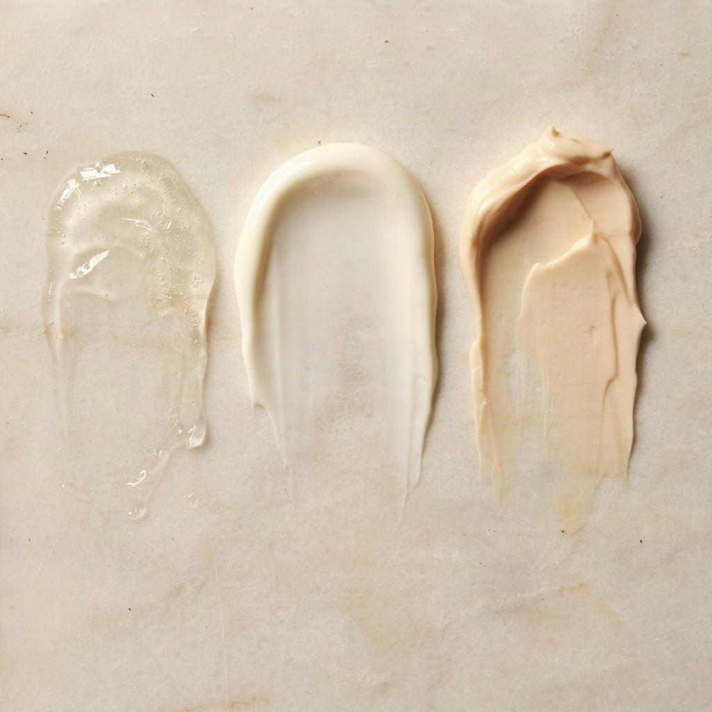 Close-up of a lightweight moisturizer with hyaluronic acid spread into a thin gel-cream film