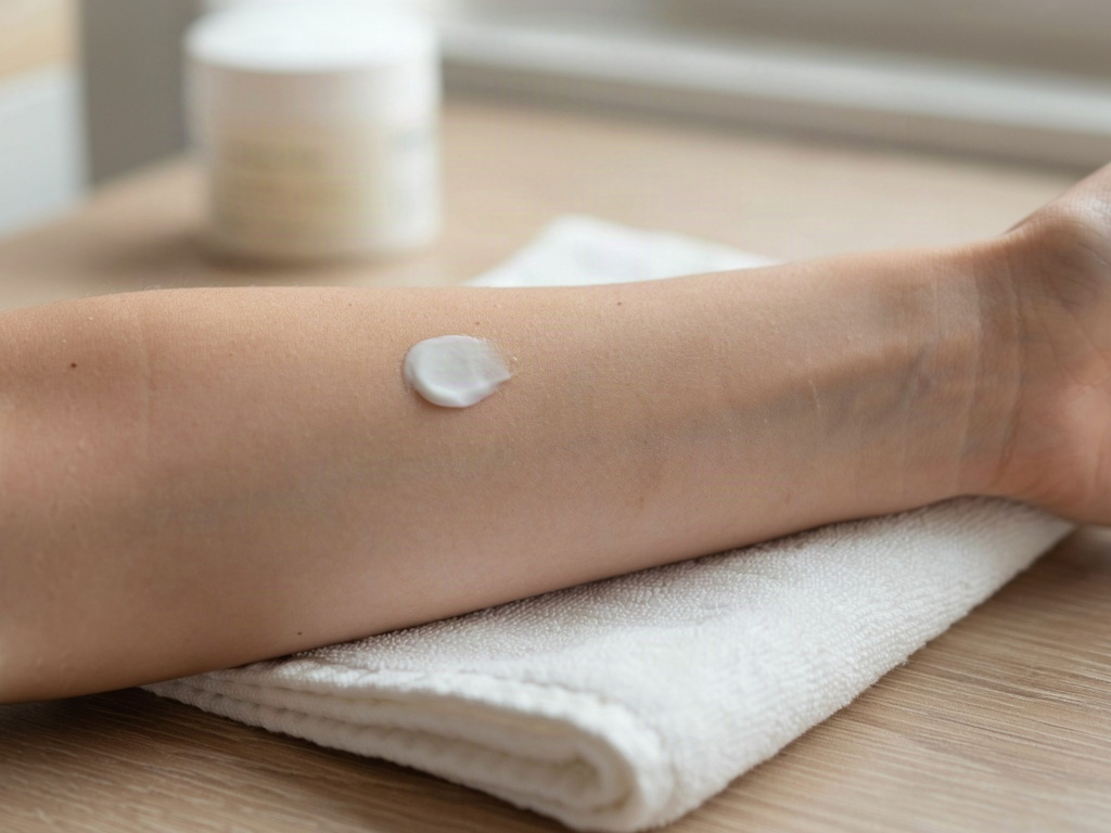 Patch testing a daily moisturiser for sensitive skin on the inner forearm