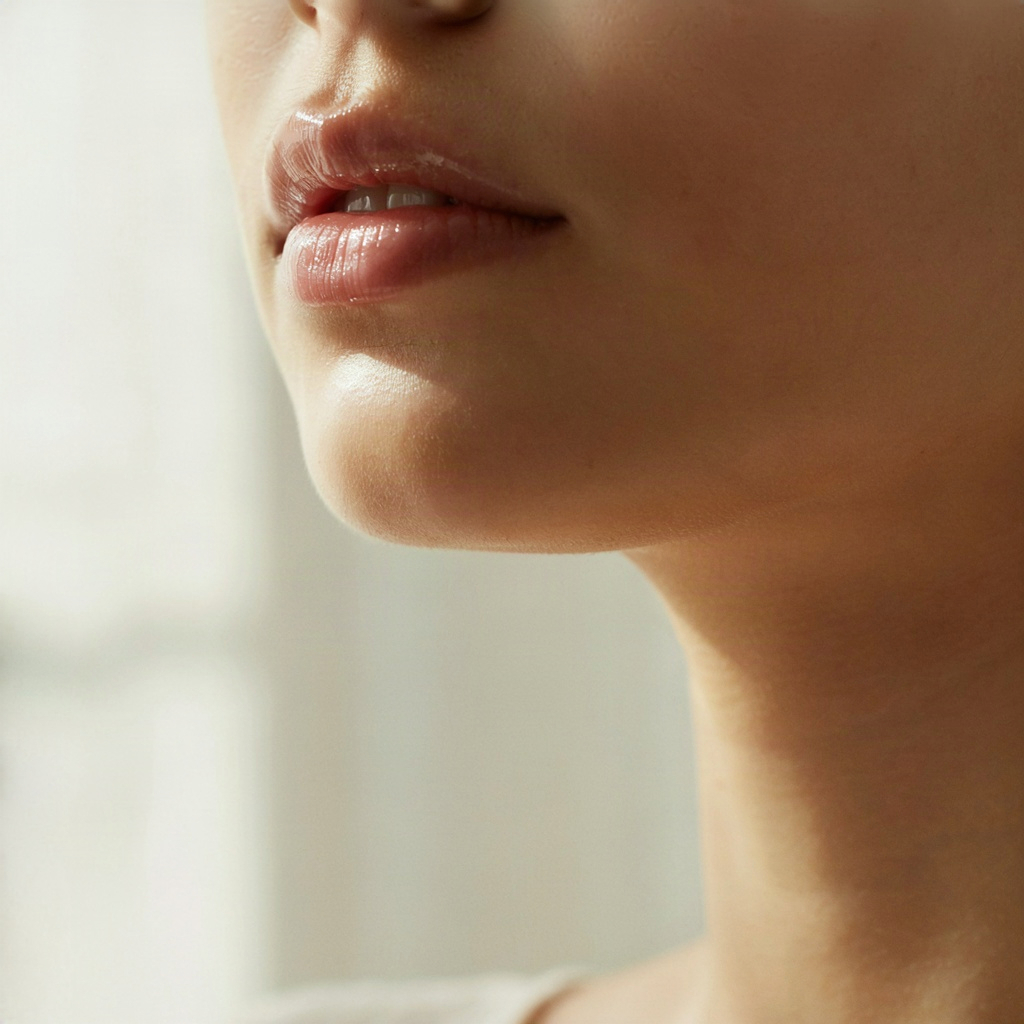 Glossy lips catching daylight, the look a good lip plumping gloss leaves behind